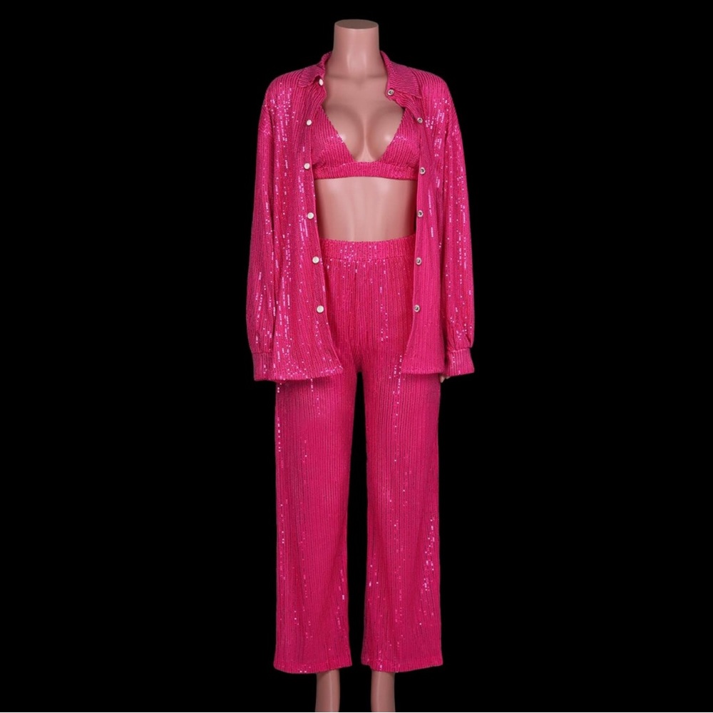 three-piece pink sequin set